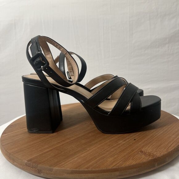 Soda Platform Heel Shoes Womens Size 9 Black Y2K Block Sandals Chunky Heels - Picture 1 of 7